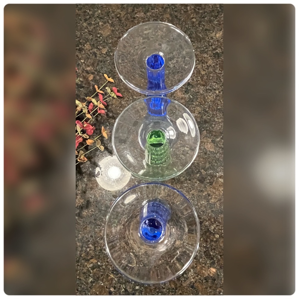 Set of Five-Mix & Match-Green & Blue Champagne Glasses-Hand Blown - Picture 10 of 11